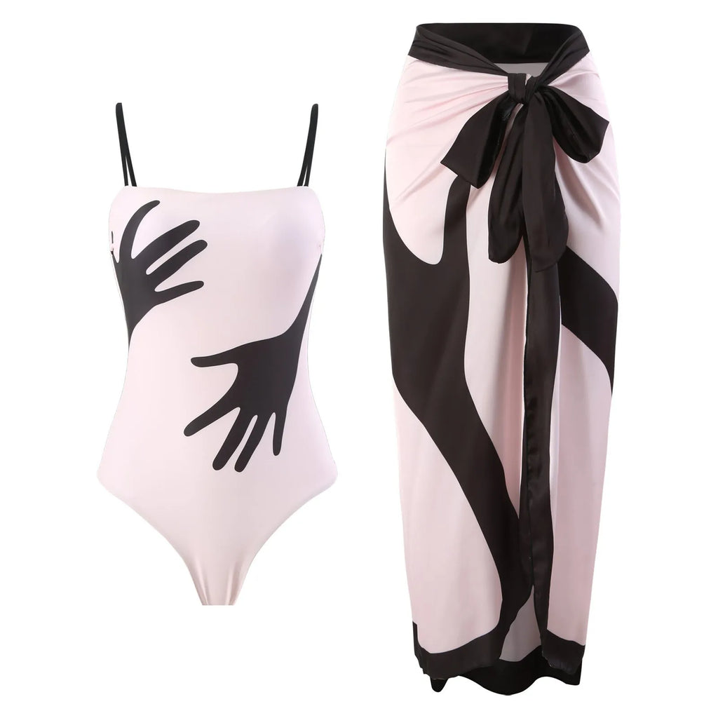 Women's one-piece bikini set with layered tulle skirt in multiple sizes