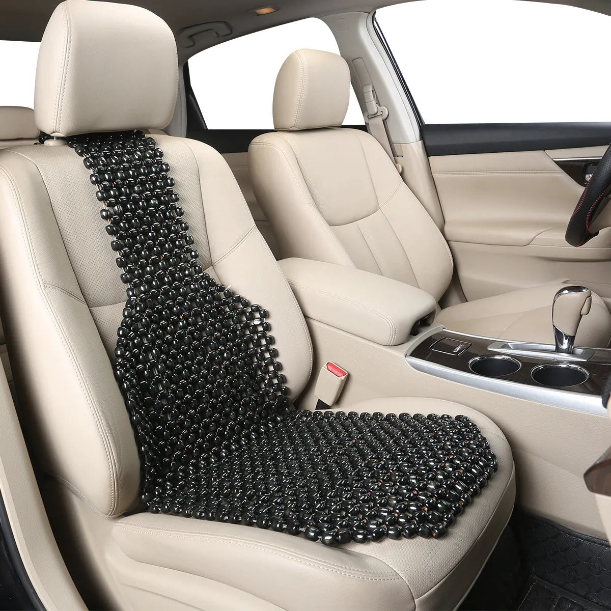 Ventilated summer car seat cushion in beige with universal fit for five-seat vehicles