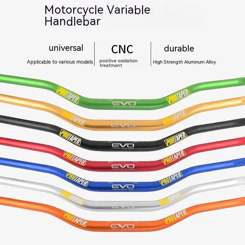 Orange aluminium alloy scrambling motorcycle handlebar showing 80cm width and 10cm rise dimensions