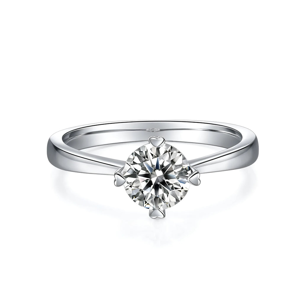 Heart-stirring Kiss wedding ring set with 1-carat moissanite stone on S925 silver band with platinum plating