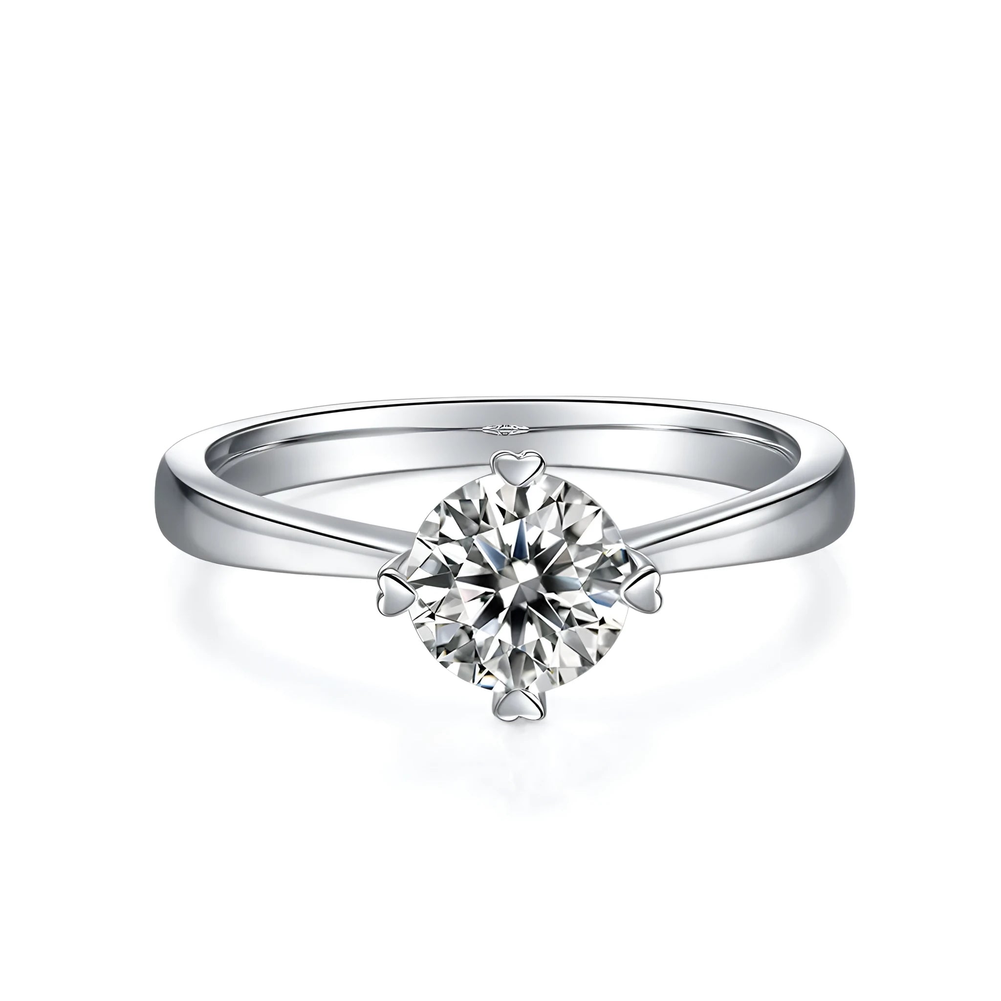 Heart-stirring Kiss wedding ring set with 1-carat moissanite stone on S925 silver band with platinum plating