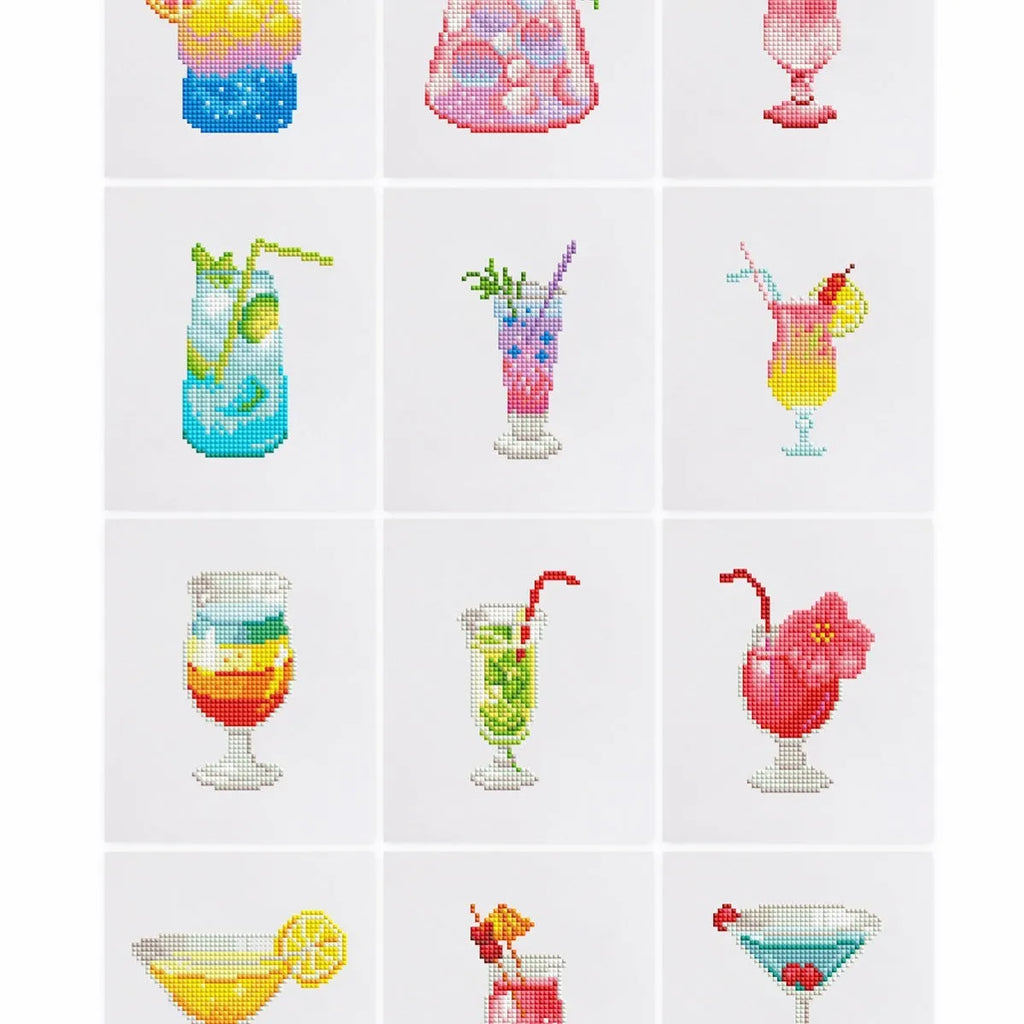 Frameless acrylic diamond painting set with 12 cartoon-style pieces at 15x15cm or 18cm