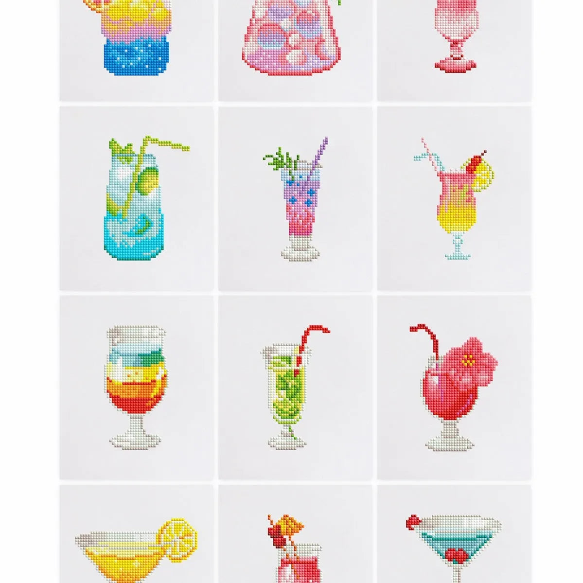 Frameless acrylic diamond painting set with 12 cartoon-style pieces at 15x15cm or 18cm