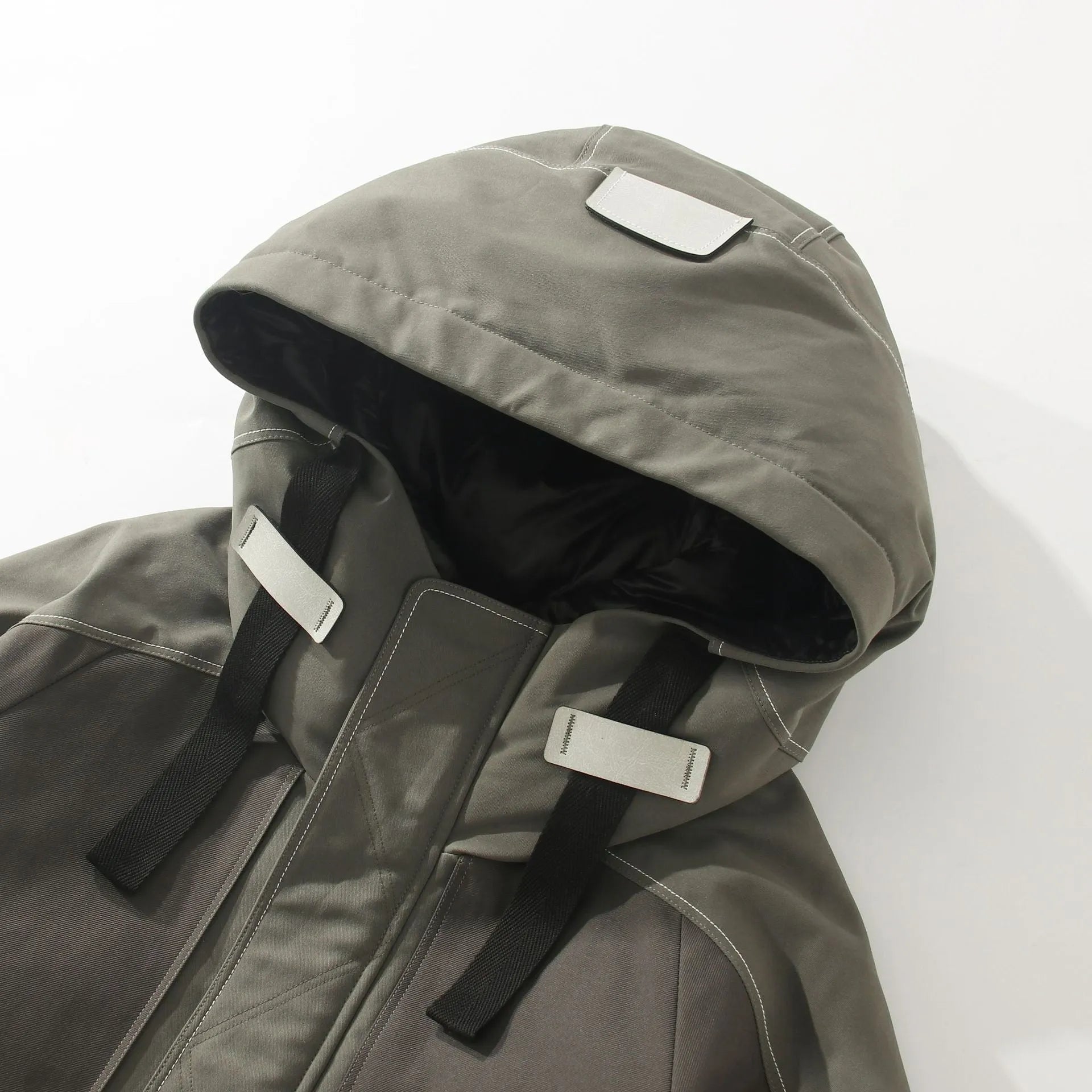 Apricot hooded zipper down jacket for men with polyester fabric and lapel collar