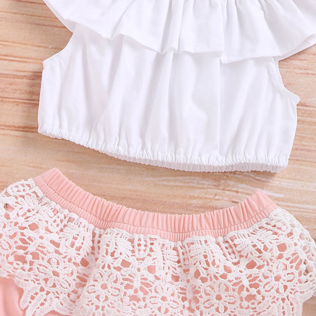 Boys white cotton summer outfit set with vest, shorts and bow tie, child sizes 70cm to 100cm