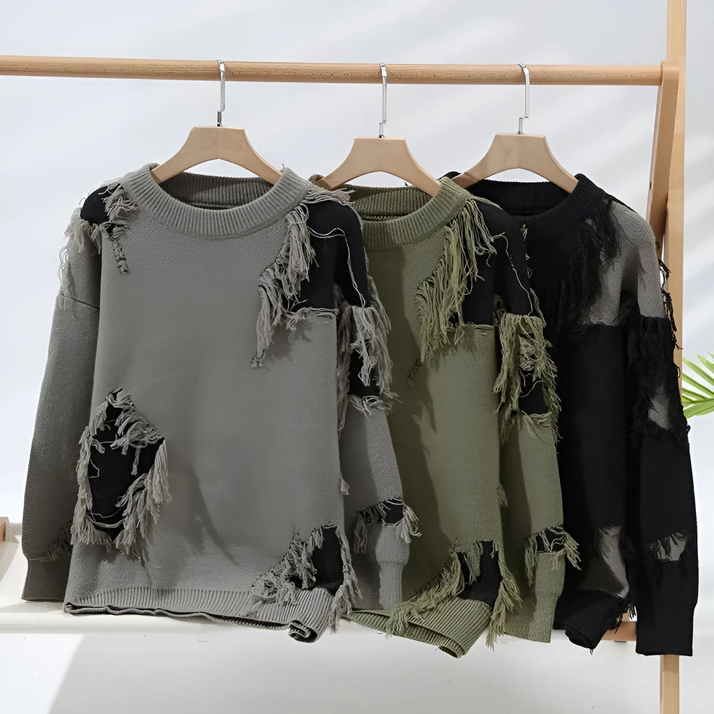 Fashion casual round neck loose men's polyester sweater in black, gray, and green, sizes M to 4XL