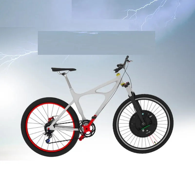 Imotor 3.0 black electric bike conversion wheel for alloy hub retrofit on a mountain bike.