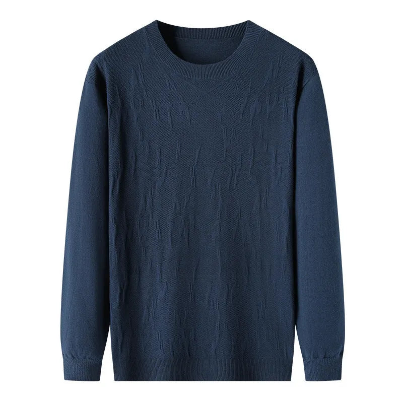 Men's loose fit solid colour polyester sweater in black, long sleeves, spring autumn casual wear