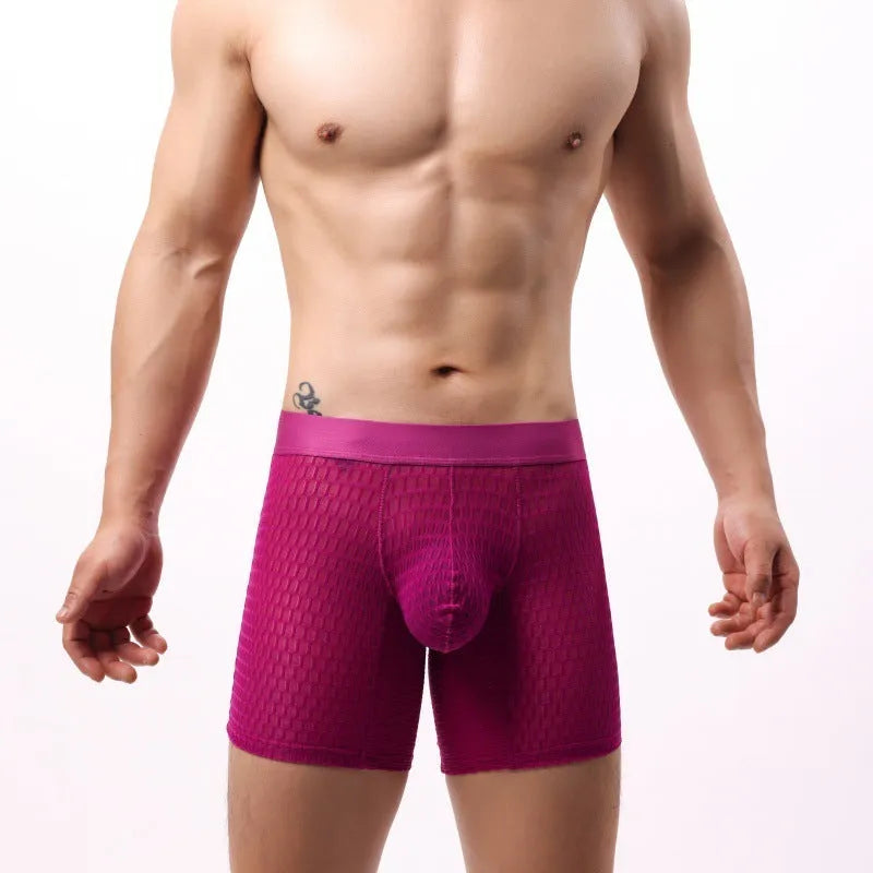 Men's lace mesh boxers with geometric pattern in low waist design