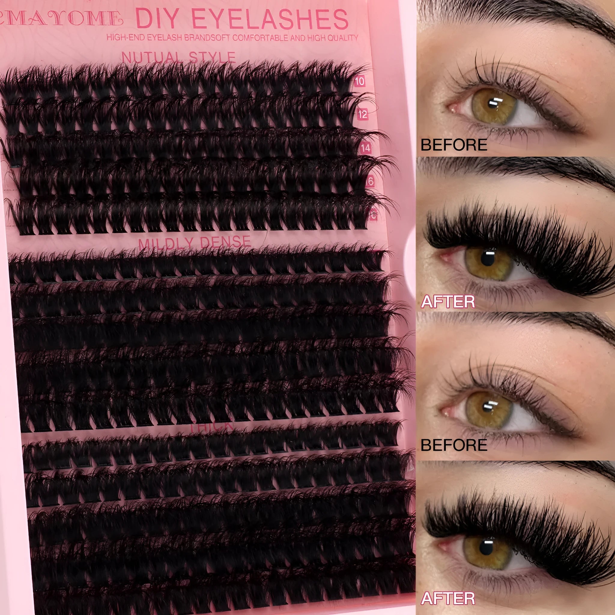 DIY false eyelash extension cluster set with application tweezers for home beauty