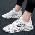 Summer mesh breathable hollow casual sports shoes for men, low-top lace-up design in black, with PVC sole