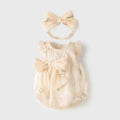 Baby girl thin sleeveless polyester jumpsuit in apricot triangle design
