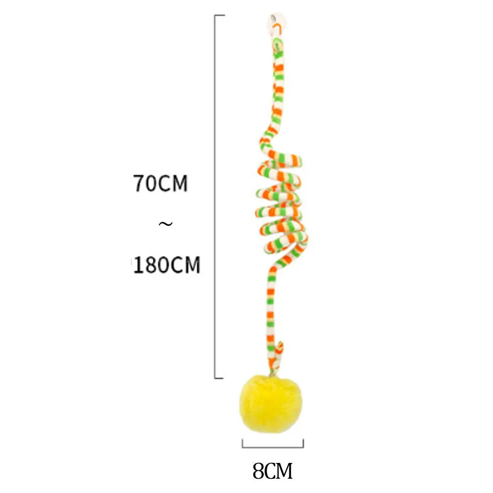 Hanging suction cup cat toy with inflatable ball and bell stick for kittens in seven colour options
