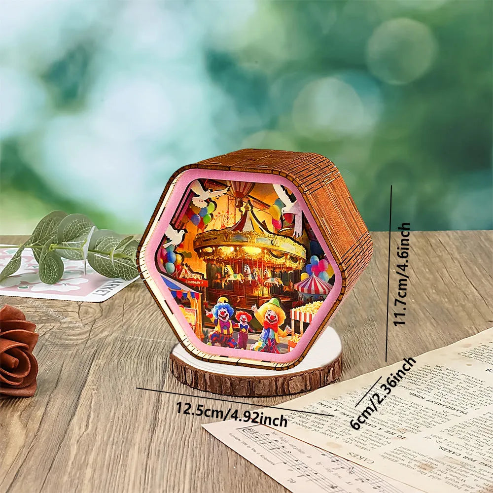 3D wooden carved night light bedside ornament in American style with carved detail