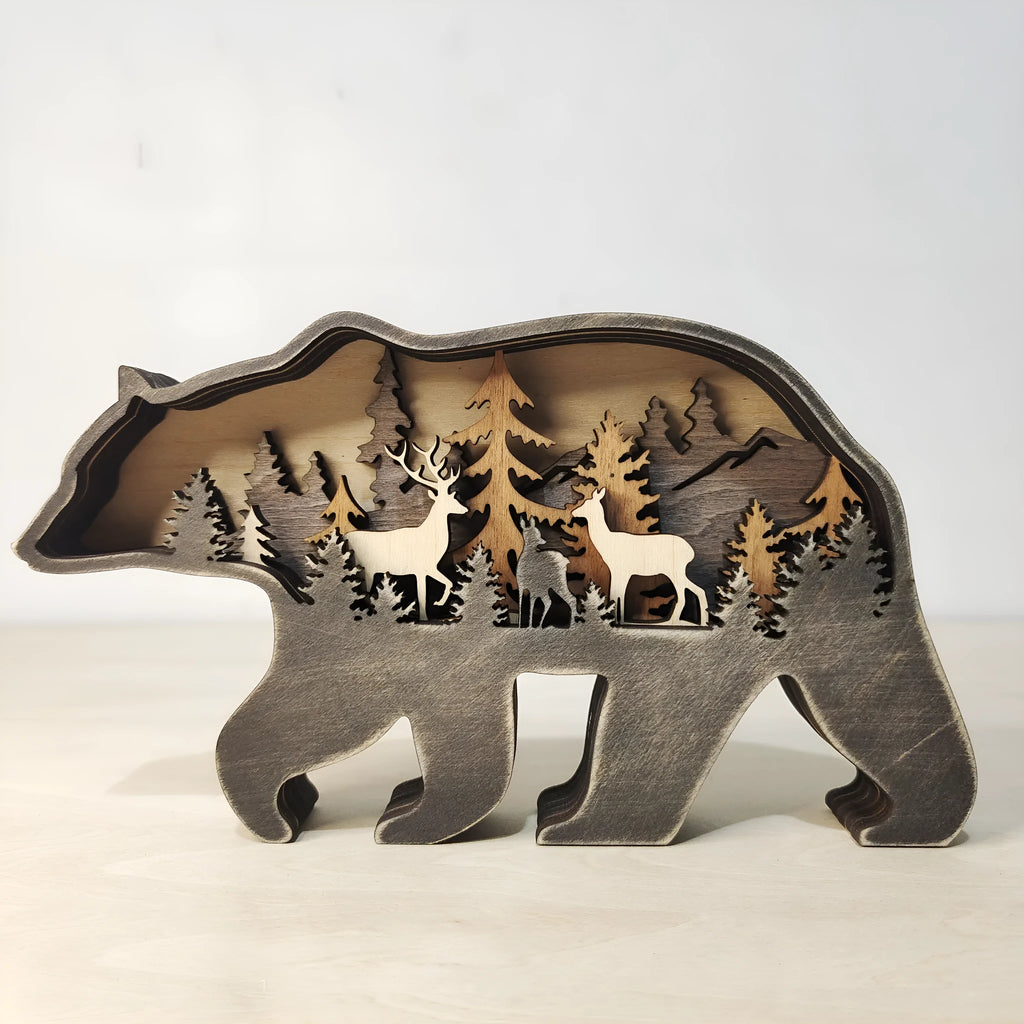 Boxwood elk ornament 18cm tall with antlers, natural wood finish, on a tabletop