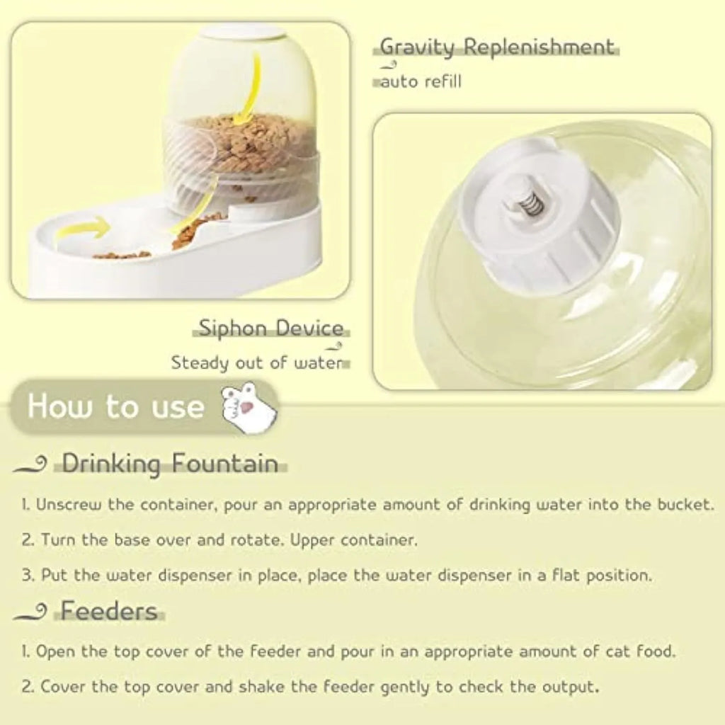 White PP gravity cat feeder and water dispenser set with wave-shaped design