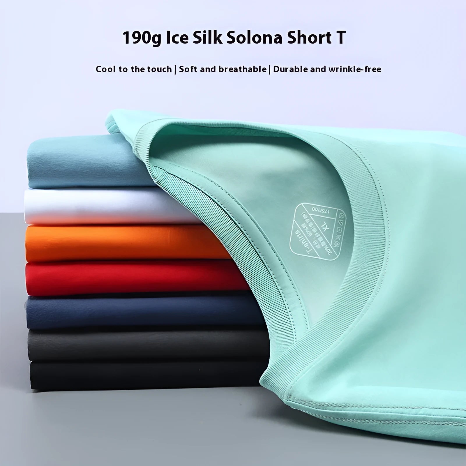 Men's loose fit ice silk short sleeve t-shirt in multiple colour options on a hanger.