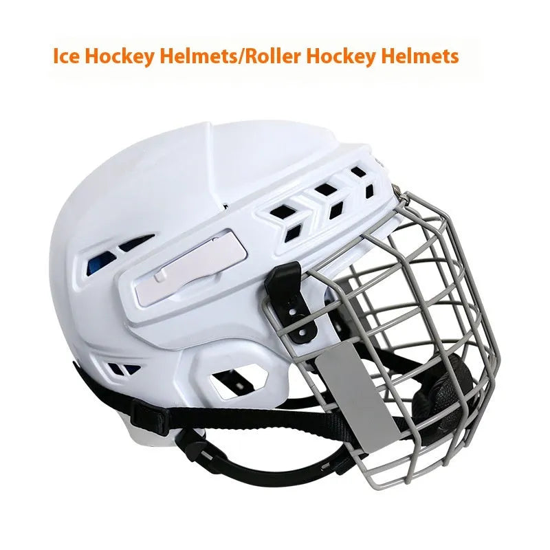 Ice hockey and ball hockey helmet with a carbon steel face mask in black.