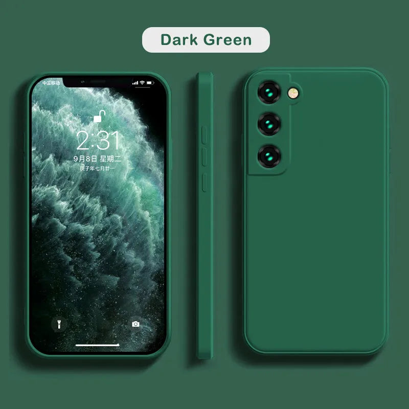 Liquid silicone phone case for Samsung back cover in solid colour with raised camera lip