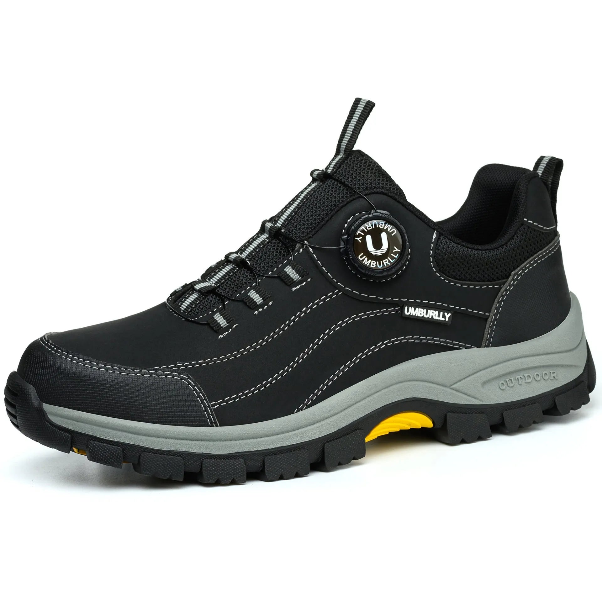 Wear resistant safety work shoes in beige with steel toe cap and Kevlar, anti-slip rubber sole, side view