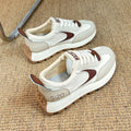 Forrest Gump heightened daddy shoes beige low top round toe mid heel 3-5cm height increasing sneakers