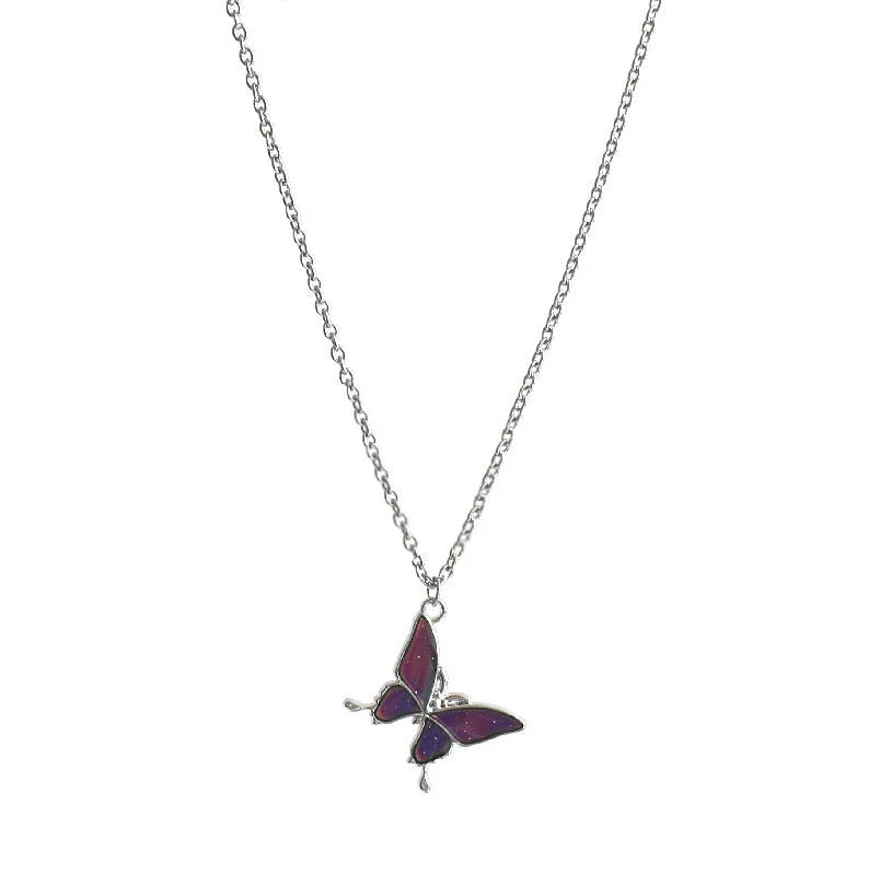 Retro colour-changing butterfly pendant on alloy O-ring chain
