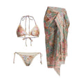 Women's floral pattern bikini set with skirt in creamy-white beige colour