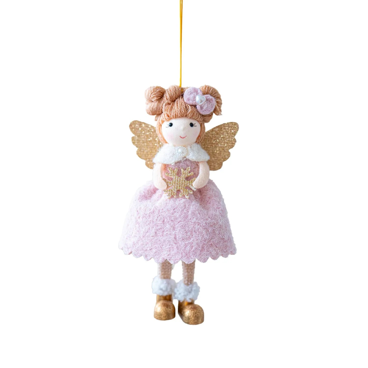 Pink and white cloth angel wings plush Christmas pendant decoration with modern design