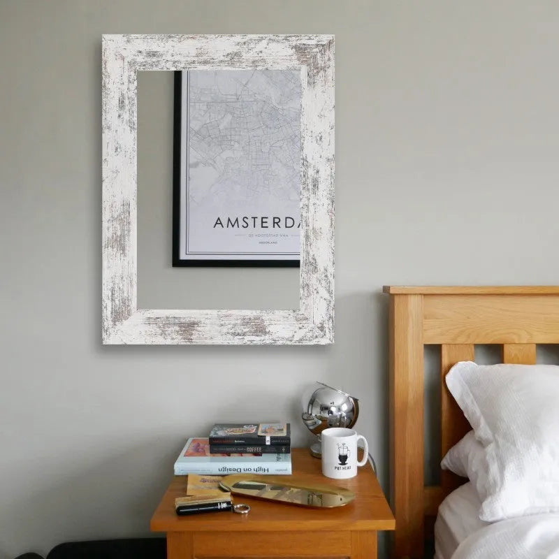 Wall-mounted modern pastoral bathroom dressing mirror with retro Chinese style MDF frame in Little White