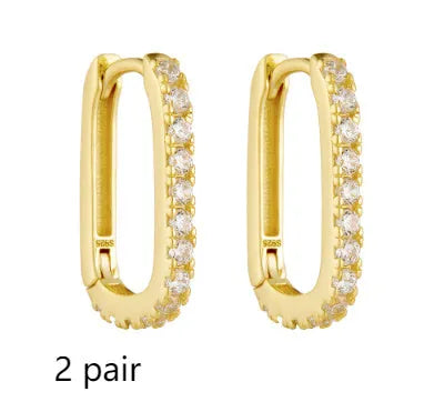 S925 sterling silver oval zircon geometric clip-on earrings in white or yellow silver.