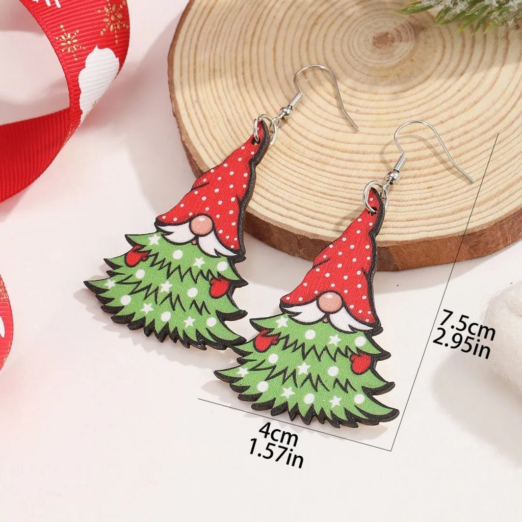 Christmas wooden earrings with printed tree and snowman designs