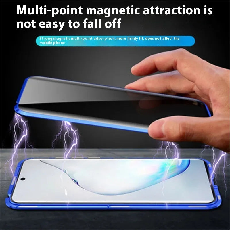 Samsung S24 Plus double-sided magnetic metal flip phone case in black with peep-proof glass back