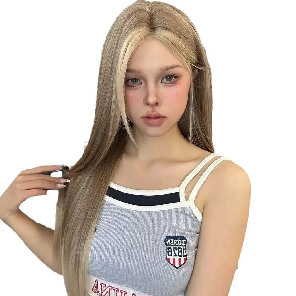 Golden brown gradient centre-parted full head lace wig for women