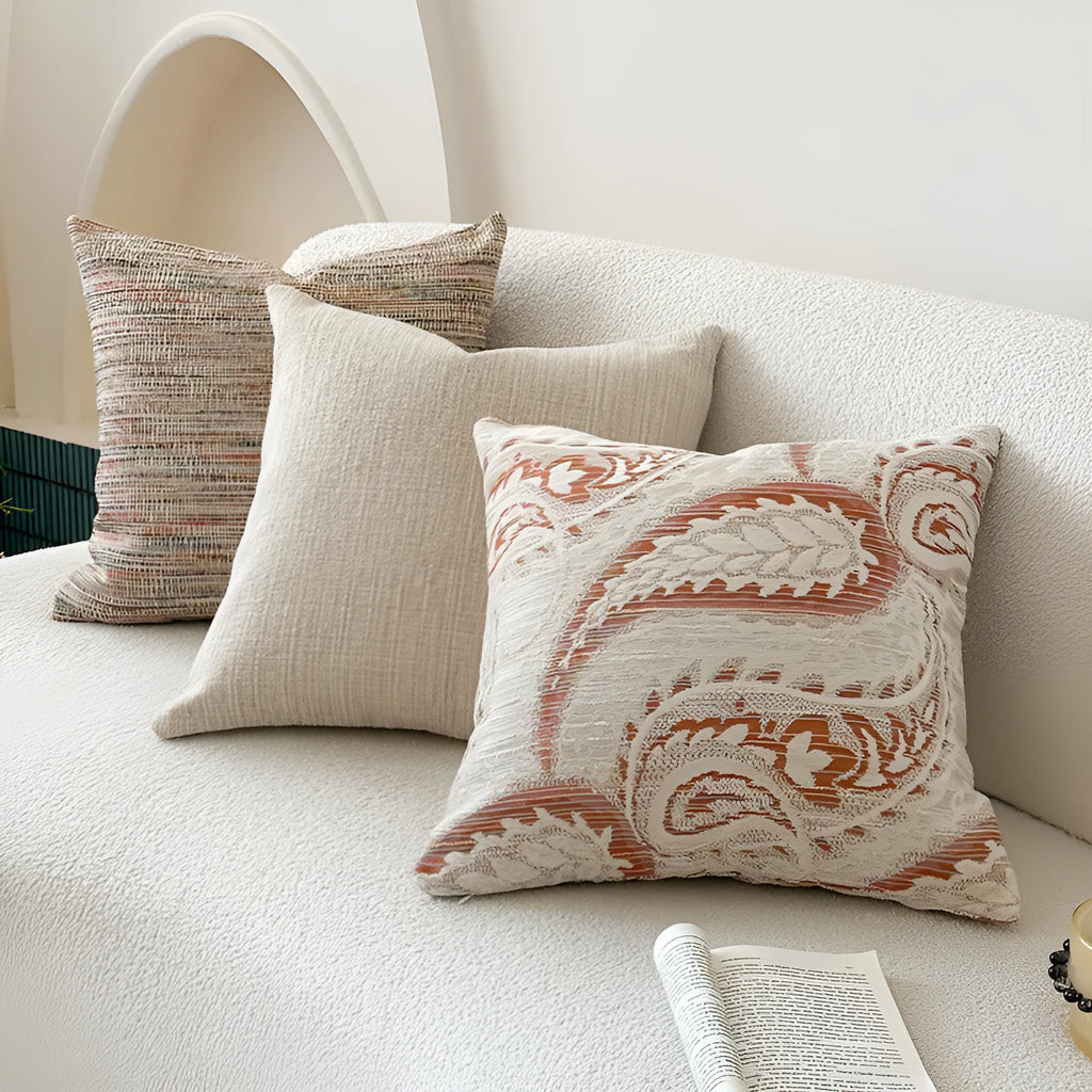 American-style jacquard sofa cushion cover with yarn-dyed paisley floral pattern in amber colour