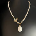 Women's fashion OL butterfly pearl necklace with U-shaped pearl chain in pearl white, 50cm circumference