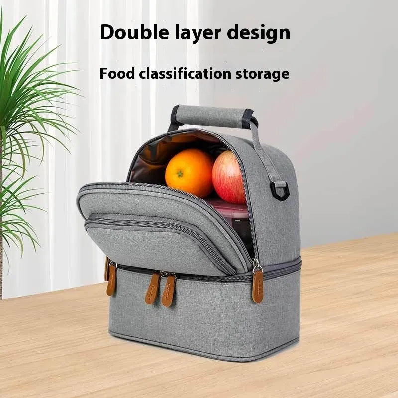 Grey Oxford cloth thermal insulation backpack with curved shoulder strap and polyester lining for home storage