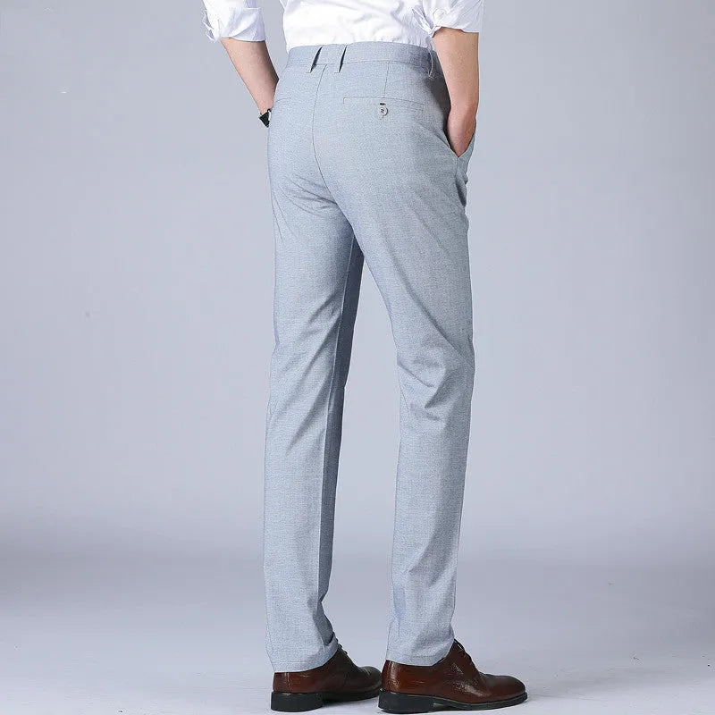 Woodpecker men's non-iron cotton linen trousers high waist plain style in grey