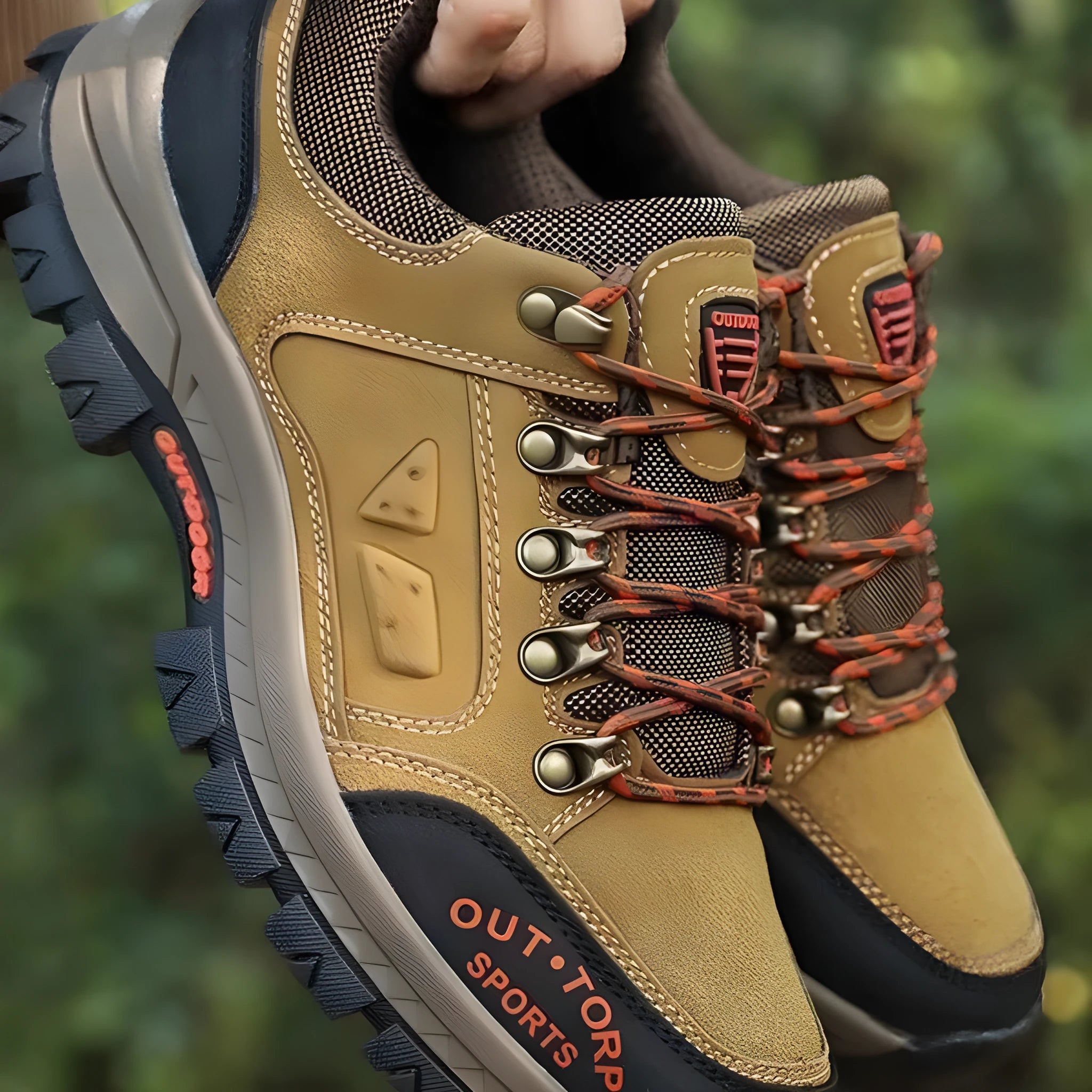 Men's non-slip outdoor hiking shoes with synthetic leather upper and rubber sole, colour Black And Red