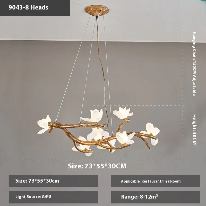 Nordic resin 8-head lotus chandelier for restaurant villa living room ceiling with warm light bulb