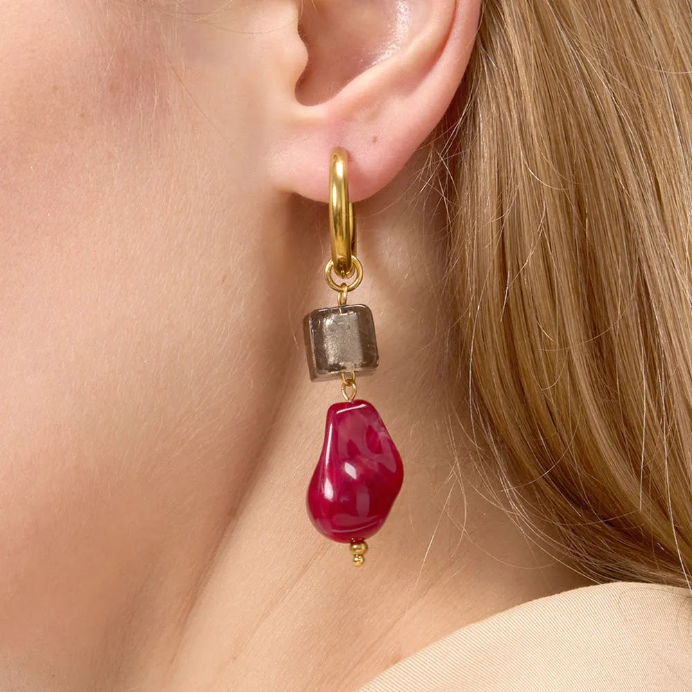 Resin earrings geometric quadrilateral shape antique style electroplated finish women's accessories