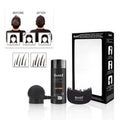 Boxed dense hair fibre powder three-piece set for thinning hair coverage with applicator brush
