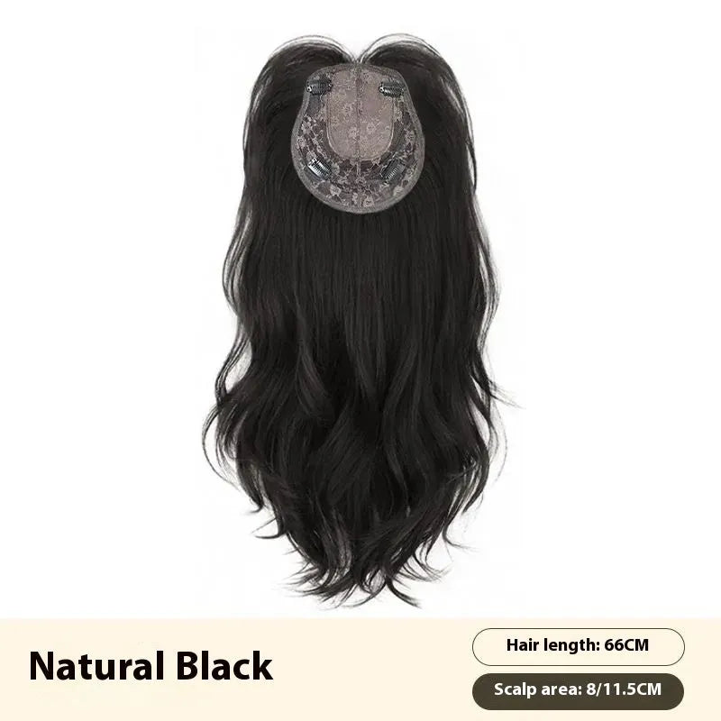 Natural black 65cm big wave wig with seamless ultra-thin breathable construction for ladies