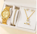 Women's casual quartz watch suit with alloy case and jewellery set in silver rose gold gold