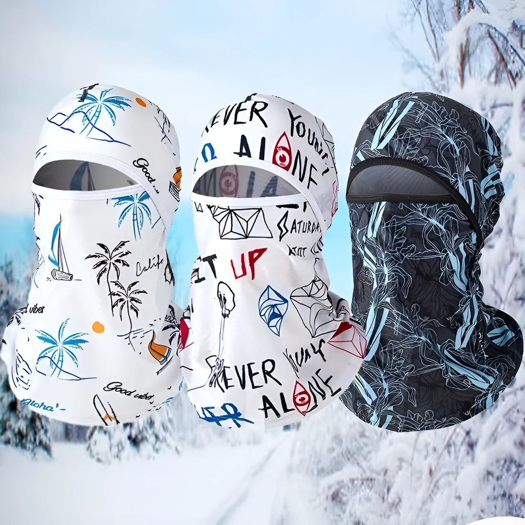 Cotton motorcycle head cover and gloves set in a patterned street style.