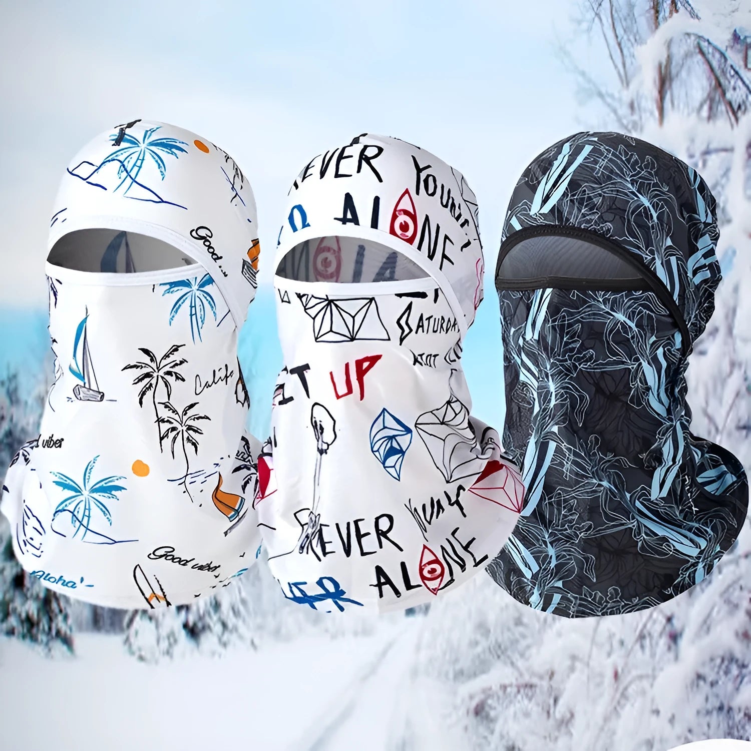 Cotton motorcycle head cover and gloves set in a patterned street style.