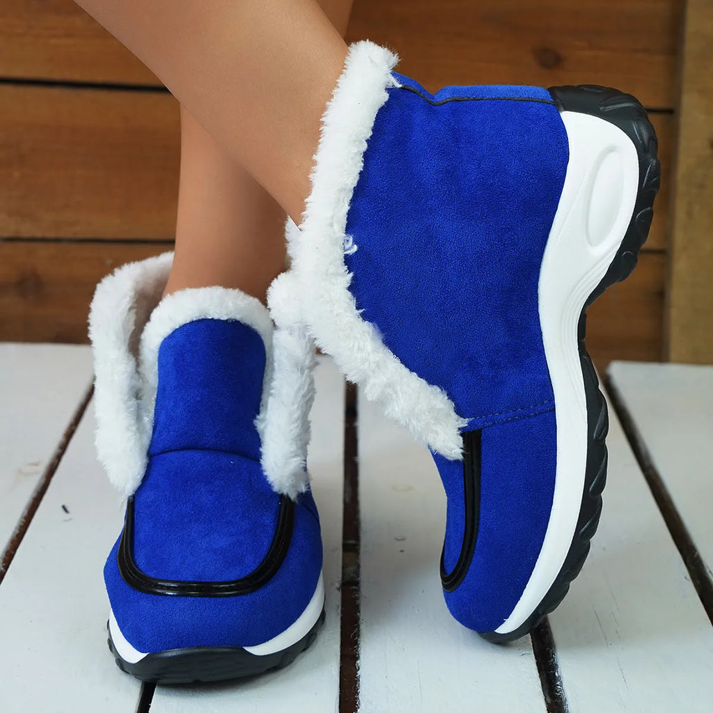 Women's winter snow boots with cotton upper, air-cushion rubber sole, and round toe in leopard print