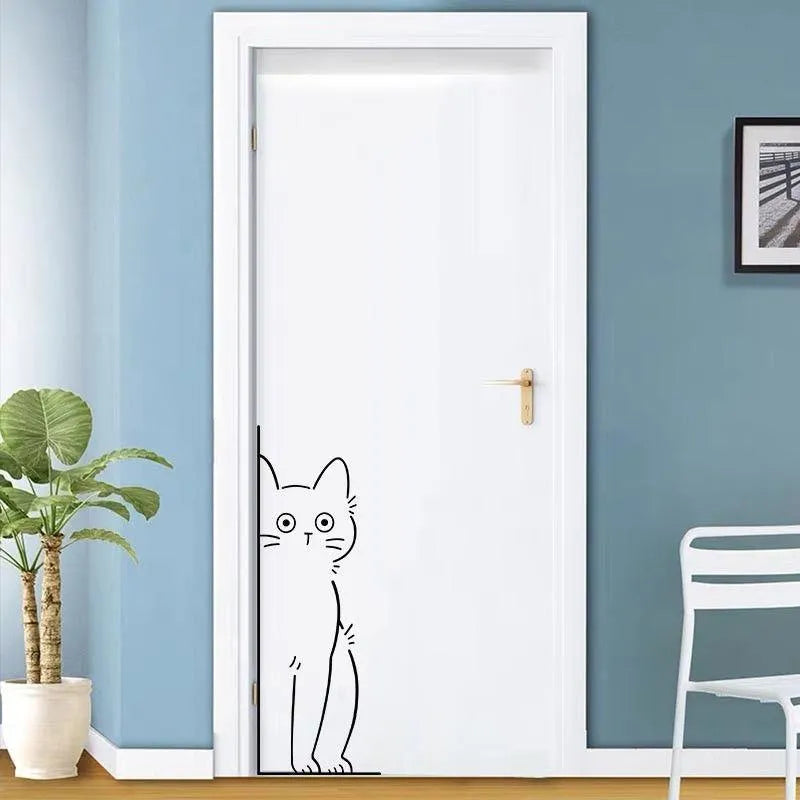 Plane wall sticker with shy kitty pattern in black on white background, 28cm size for home living room decoration