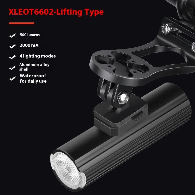 Highlight 500 lumen aluminium alloy bicycle headlight mounted on handlebar with silicone base bracket