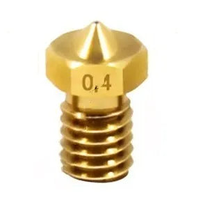 Brass 3D printer nozzle with M6 thread and multiple aperture size options from 0.2mm to 1.0mm.