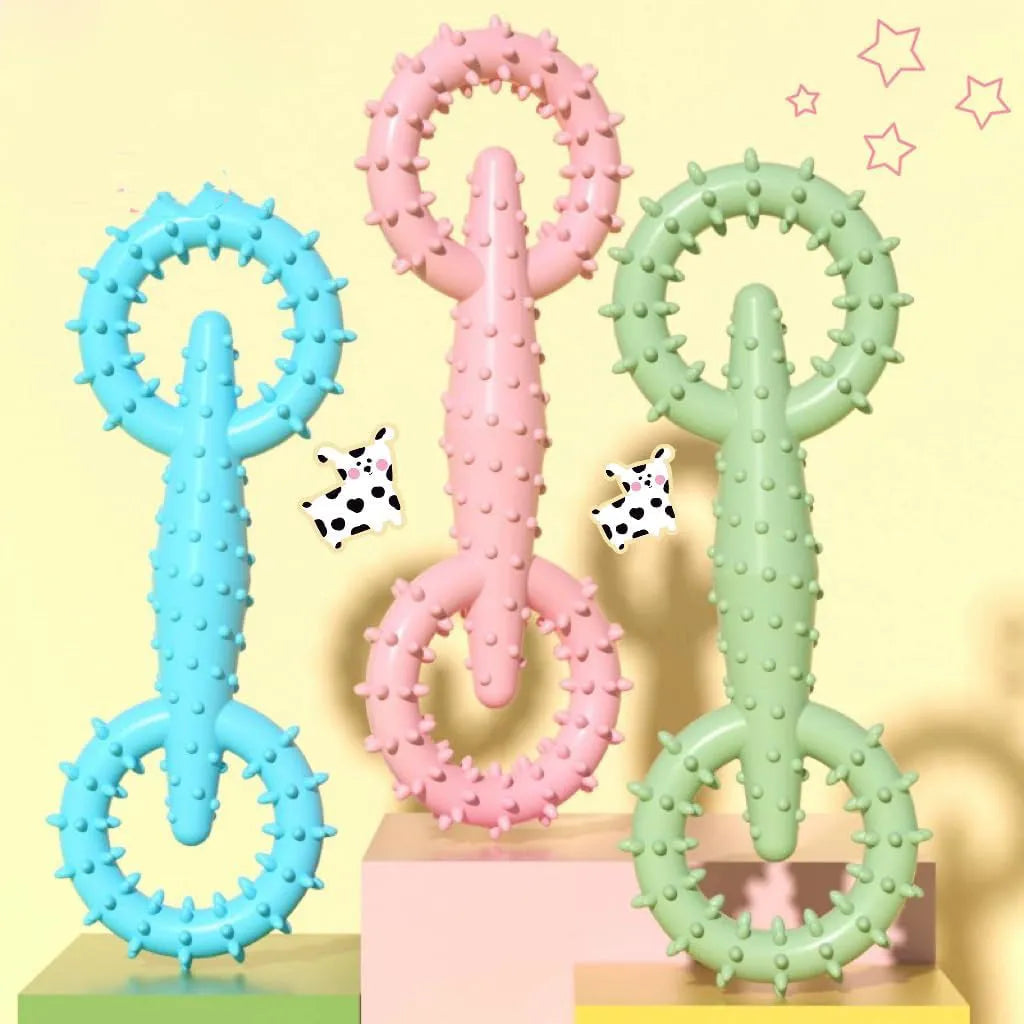 Blue TPR dog chew toy ring measuring 16cm diameter for teething puppies